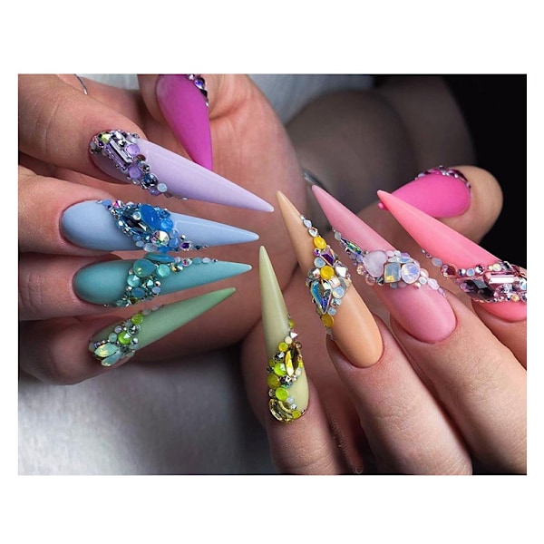 (Grøn) 12 Krystalsten til Neglekunst - Neglekunst, Krystal Rhinestones