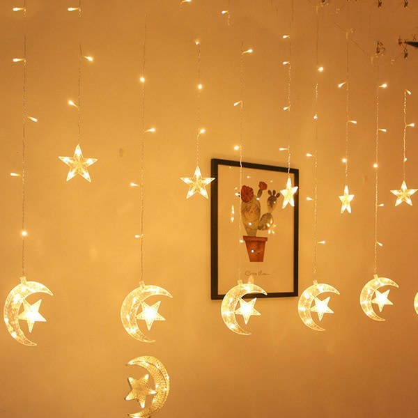 Moon Star Lampa Led Lamp String Light Dekoration Holiday Lights Gardinlampa Bröllopslykta Ramadan