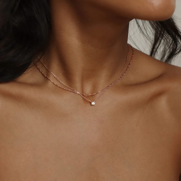 Diamanthalsband för kvinnor, läckert guldhalsband 14k guldpläterat långt Lariat-halsband Enkelt guld CZ Diamond Choker-halsband för kvinnor