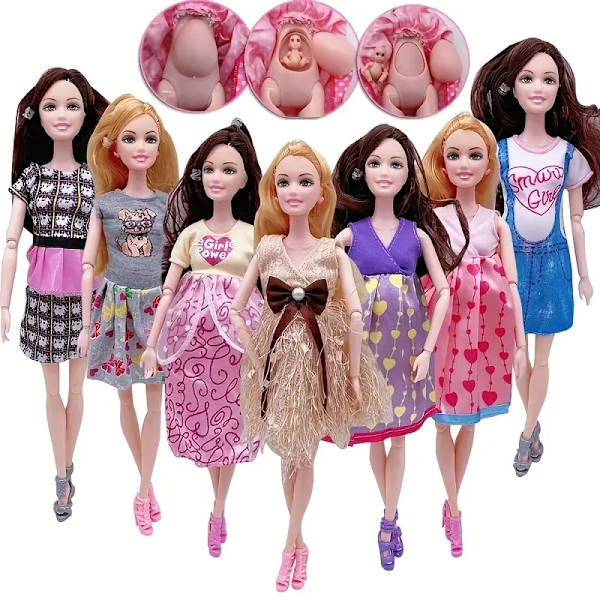 11,8'' Modegraviddocka med 2 Bebisar - Modern Klänning Prinsessdocka Pedagogisk Leksak