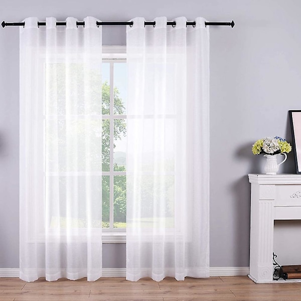 210cm Gennemsigtige Gardiner Hvide Øjer 2 Paneler Vindue Gennemsigtige Halvgardiner Polyester Look Voile Gardiner White