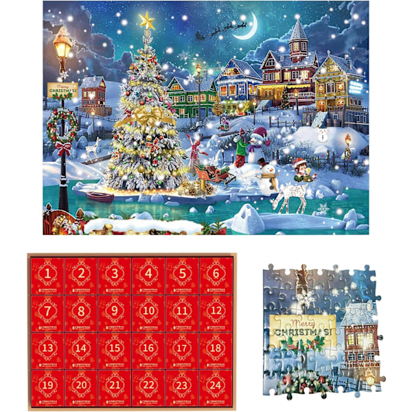 Julekalender Puslespil 2024 Jule Jigsaw Puslespil 1008 Brikker, Jule Sne Nat 24 Dage Jule Nedtælling Kalender Puslespil til Voksne