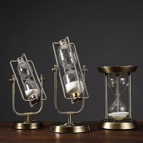 60min Kreativ Metall Timglas Sand Timer Europeisk Retro Kontor Bokhylla Studie Prydnad Dekoration Sand Klocka Timer(60min,)
