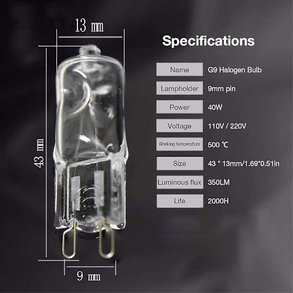 FW G9 Ugnslampa Hög Temperaturresistent Hållbar Halogenlampa Lampa För Kylskåp Ugnar Fläktar 40w