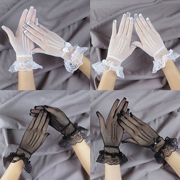Damhandskar Mesh Nät Handskar Spets Vantar Hel Finger Spets Svart Black style 2