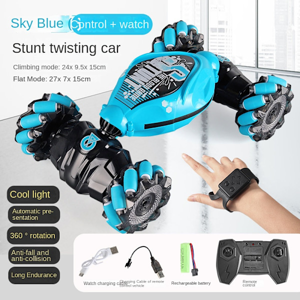 Gestkontroll stuntbil, fjärrstyrd bil elektrisk drivning RC bil leksak, kontrollpanel fjärrkontroll maskin, buggy hobby rac blue