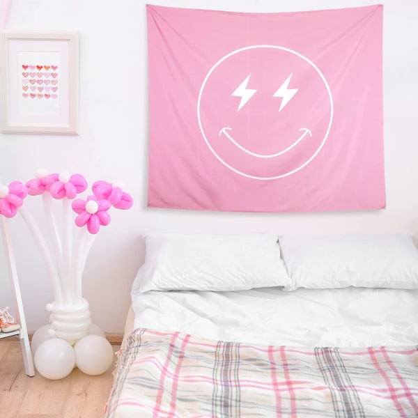 Vaaleanpunainen hymynaamavaippa Söpö Preppy-tapetti makuuhuoneen teinitytöille Preppy-huoneen sisustus Esteettinen seinävaide teinitytöille, 59 x 51 tuumaa