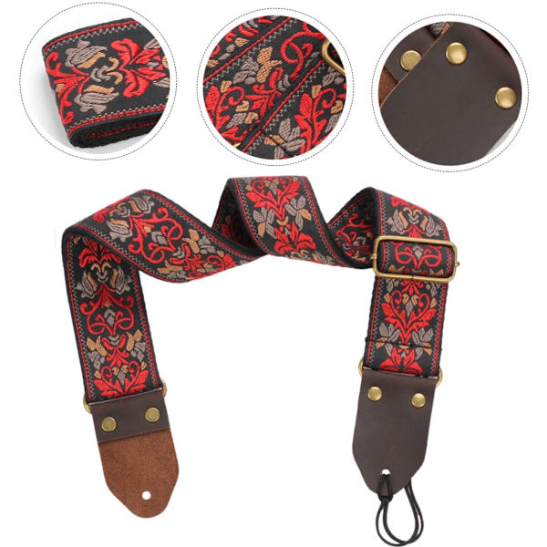 Gitarrrem med broderi - Jacquardvävd justerbar rem - 5 cm bred gitarrbälte för elakustisk bas