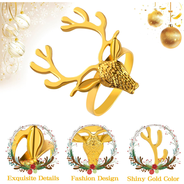 Jule serviettringer - Elg gull serviettholder Sett med 12 f