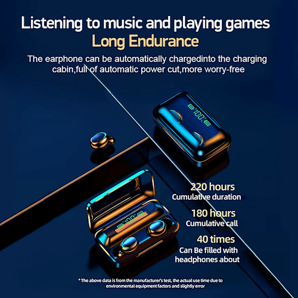 Trådlösa öronsnäckor Bluetooth 5.3 In Ear-hörlurar 40 timmars speltid LED-strömdisplay Laddningsfodral