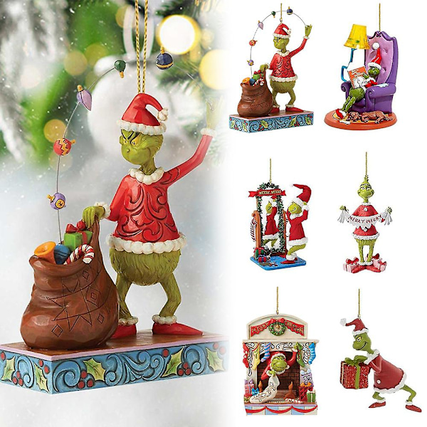 6 kpl Joulun Grinch-koristeita - Joulukuusen riippuvat koristeet - miten Grinch varasti joulun! Juhlava jouluinen riipus 2D-akryylista DB
