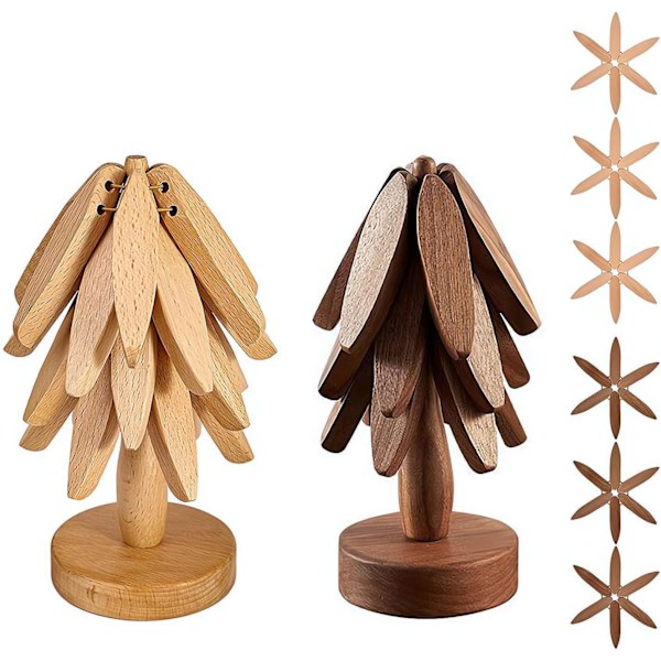 Multifunksjonelle trematter for varme retter, trematter for varme retter, trematter for varme retter – 6 trematter + 2 stativer Yellow+walnut