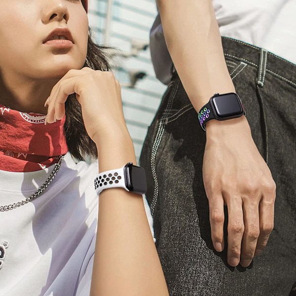6 kpl urheilurannekkeita, jotka ovat yhteensopivia Apple Watch -rannekkeen 44 mm, 45 mm, 42 mm, 41 mm, 40 mm, 38 mm ja 49 mm kanssa, hengittävä pehmeä silikoniurheiluranneke Apple Wa -kellolle