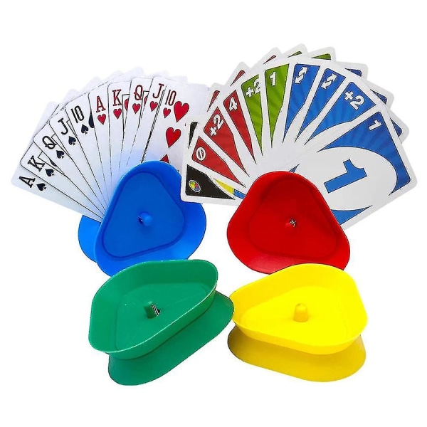 4 stk/sæt Plast håndfri trekantformet spillekortholder til Canasta, pokerfester, familiekortspilaftener