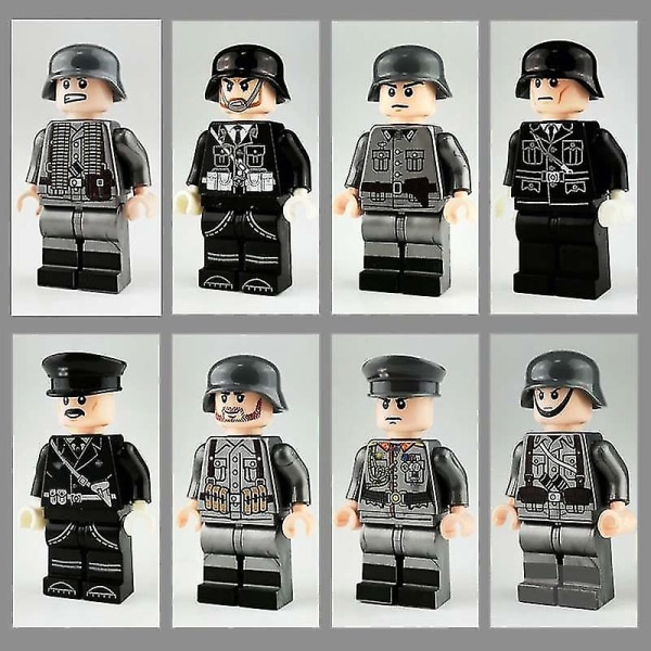 8 stk. militære minifigurer sæt, hær militære minifigurer, tyske militær byggeklodser soldater våben legetøj