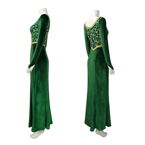 Shrek Cosplay Kostymer 2024 Prinsessan Fiona Tryckt Klänning Kvinnor Sexig Kvadratisk Hals Velvet Långärmad Klänning Halloween Karneval Kläder Grön green M