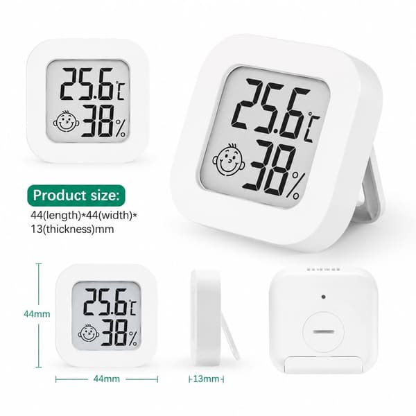 Minihygrometer Termometer 4 st Vit - Digital temperatur- och luftfuktighetsmätare med klocka för inomhus, utomhus och bil