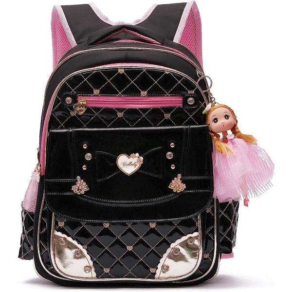 Ryggsäck för flickor, vattentät ryggsäck för barn Skolväska Bokväskor för toddler Söt resedagssäck (stor, A-svart)