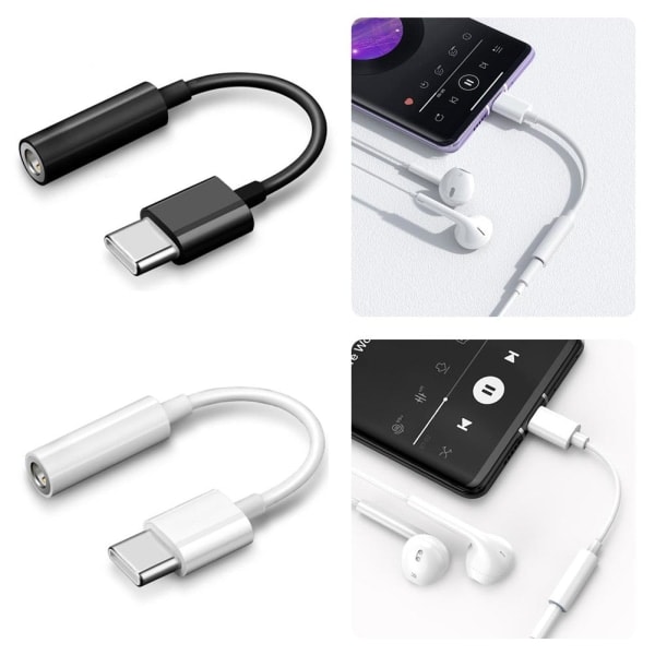 1*USB-C Type C Adapter Port til 3.5MM Aux Audio Jack Hovedtelefon Hvid til iPhone 15-serien