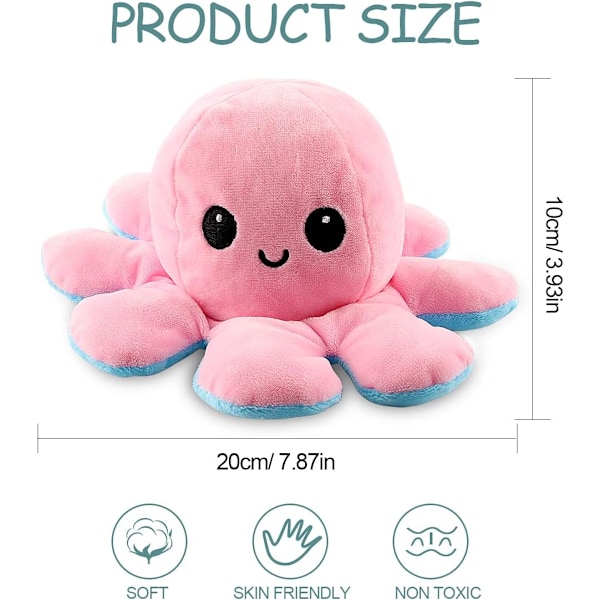40cm Jätte Vändbar Bläckfisk Gosedjur Vändbar Glad Ledsen Bläckfisk Plyschleksak Visa ditt humör utan att säga ett ord! Pink to green