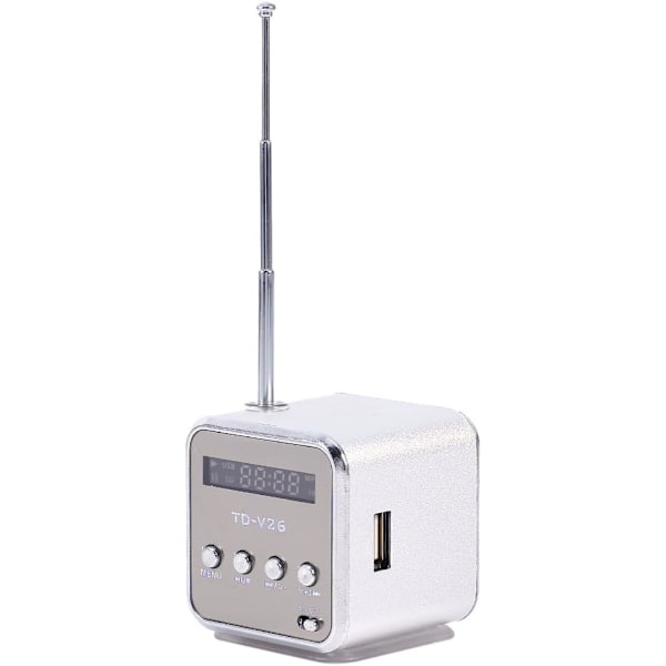 Kannettava radio, Radio Halpa TD V26 Pienet radiot Taskuradio Paristoradio Mini kaiutin Musiikkisoitin FM-radio PC Muoti Tukee TF-korttia ja U-levyä Silver