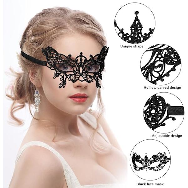 Venetianska masker 6 stycken Mardi Gras masker för maskeradnatt Halv ansikts spetsmasker för Mardi Gras masker Halloween maskerad