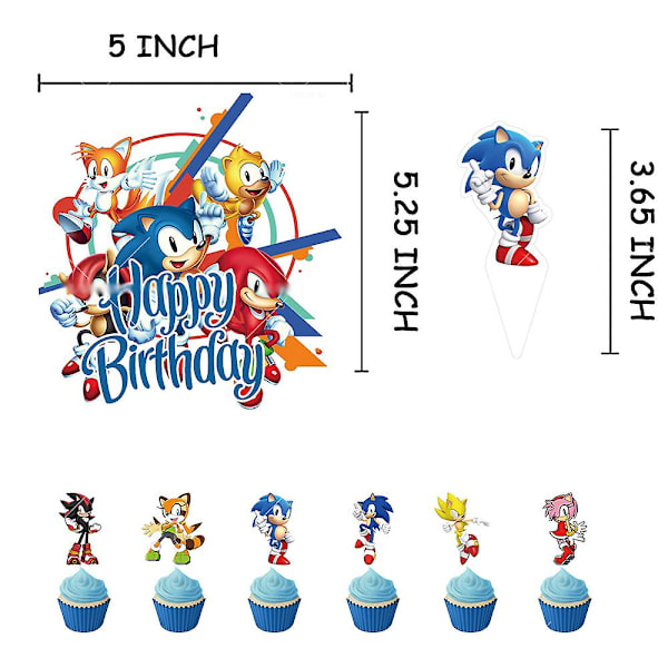 Sonic The Hedgehog -teemainen syntymäpäiväjuhlan koristeilmapallot, banneri, kakunkoriste ja kutsukorttisarja