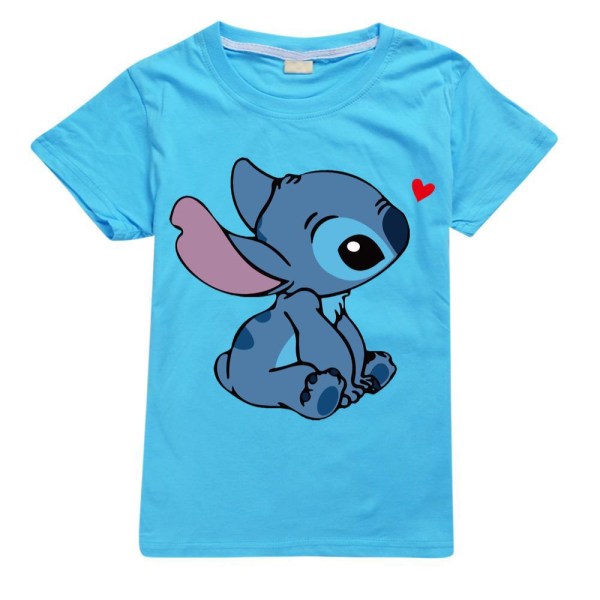 Barn Gutter Jenter Stitch Print Kortermet T-skjorte Topp Casual Tee Shirt Bluse Blu Blue 11-12 Years