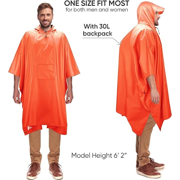 Hætte regn poncho til voksne med lomme Orange