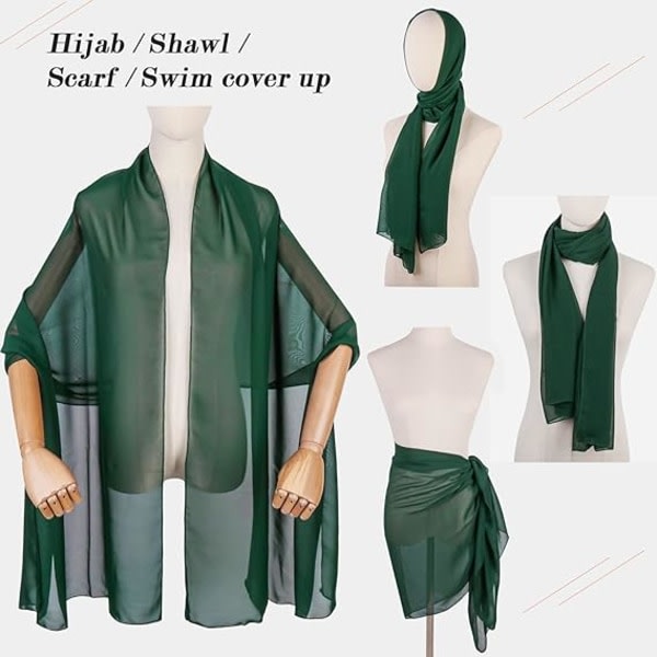 Skira mjuka chiffongsjalar och omslag för kvinnor, lätta festklänningar för bröllopsscarfbrud, mörkgrön(1)