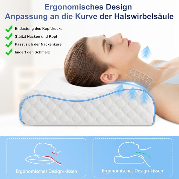 Nack- och huvudkudde, ergonomisk nackkudde, ortopediska nackkuddar mot snarkning, minnesskumkudde, minskar smärta