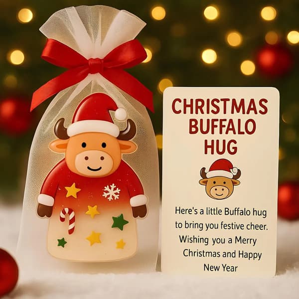 Buffalo Hug Fan Farver Juleudgave Julepynt med Kort og Sandpose 8cm*4cm*0.3cm