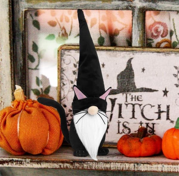 Sort Kat Tomte Gnome Halloween Dekorationer Hjemmegave Indretning