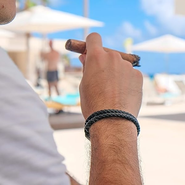 Läderarmband för män | Äkta flätad lädermanschett