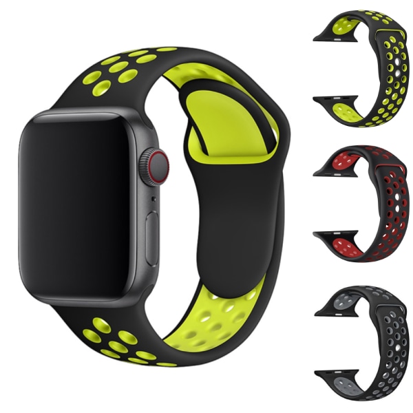 Silikon Apple iwatch4567 generasjon SE sportsrem svart og rød black&red 38/40mm