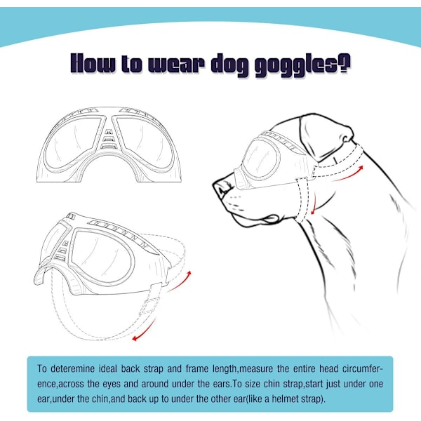 Hunde Goggle UV-beskyttelse Hunde Solbriller Vandtæt Vindtæt Justerbare Goggles til Mellem/Store Hunde-Sort