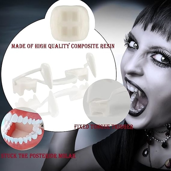 5 stk. Retractable Vampire Tand: Falske Tænder Cosplay Vampire Tand Gebis Ornament - Halloween Fest Rekvisitter