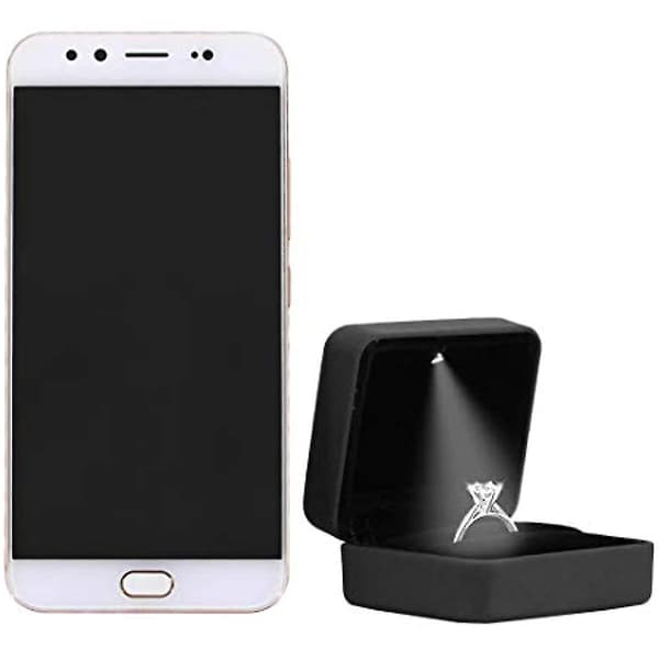 Engagement Ring LED Light Ring Box Jewelry Case Black Square Black square