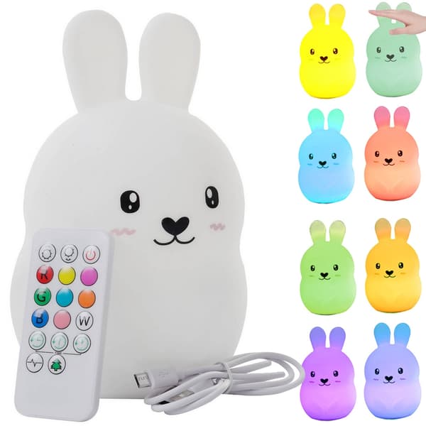 Night Light Rabbit / Stuffed Animal / Changing RGB - Silicone - 18.5 cm
