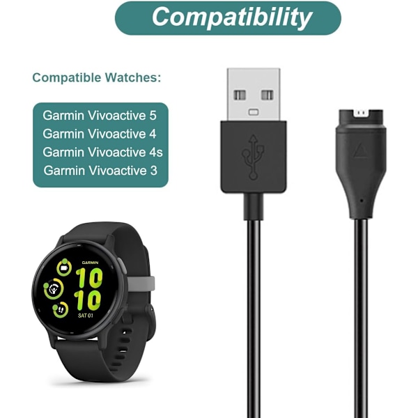 Oplader til Garmin Vivoactive 5 / Vivoactive 4, udskiftningsopladningskabel plus en gul silikone opladerportbeskytter støvtæt prop