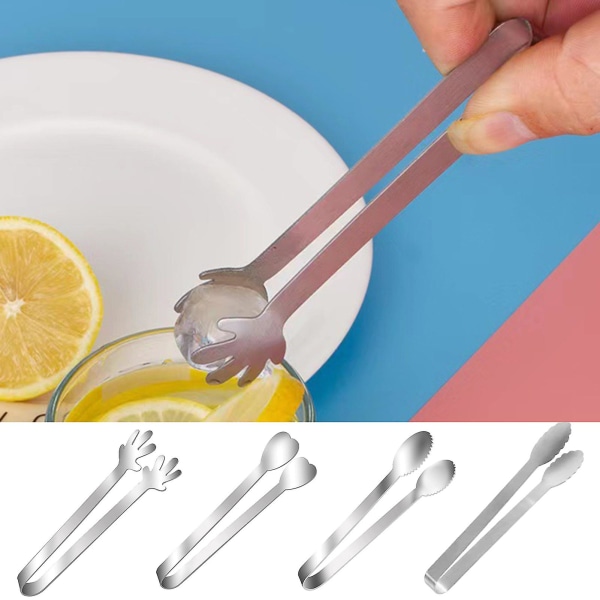 Mini Food Tongs Stainless Steel Thickened Non-deformation Multi-functional Serving Palm/Heart/Oval/Square Ice Clip