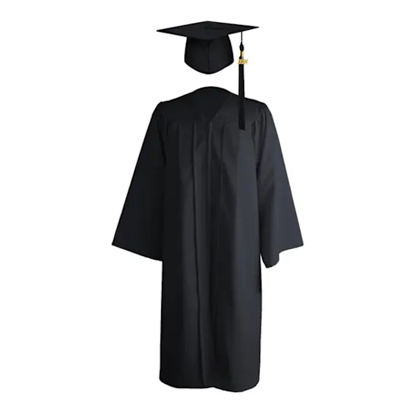 Set med rivebestandig akademisk kledning, tørrrens, løs, 2024, menn, kvinner, studenter, eksamen, svart black 45