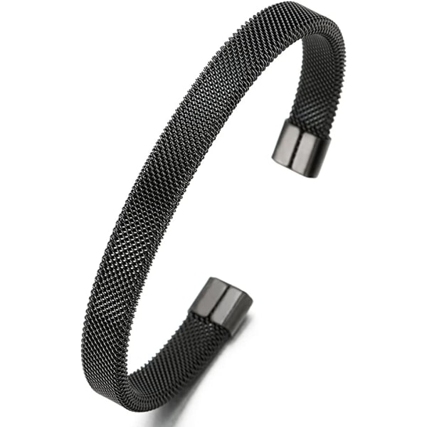 Elastisk justerbart armbånd laget av sort rustfritt stålnett