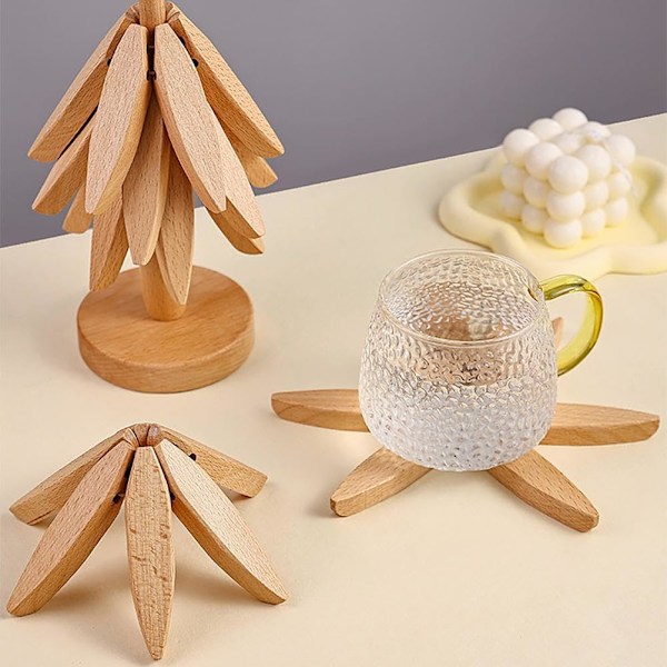 Multifunksjonelle trematter for varme retter, trematter for varme retter, trematter for varme retter – 6 trematter + 2 stativer Yellow+walnut