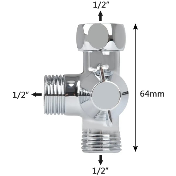 3-veis dusjfordeler, messing, gjengbar (0,5\"/12,7 mm), polert krom (PV8)