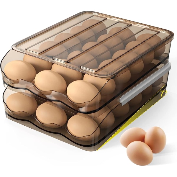 Dubbellagers Förvaring Kylskåp Ägglåda med lock 36 ägg med lutningsvinkel automatisk fyllning