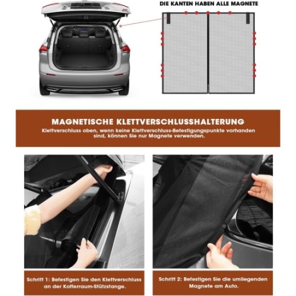 150 x 155 cm Magnetisk bilbagasjeroms myggnett for SUV-camping