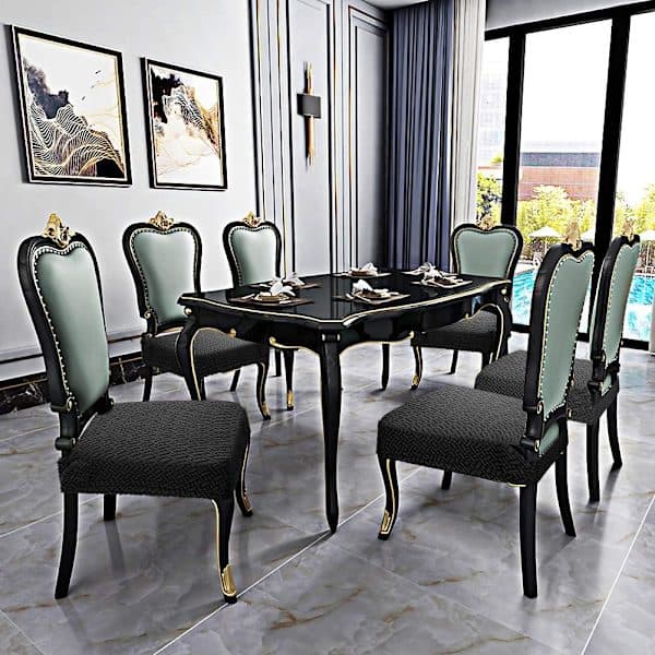4 stk Jacquard Stretch Stolovertrekk Stolsetetrekk til Spisestue, Avtakbare og Vaskbare