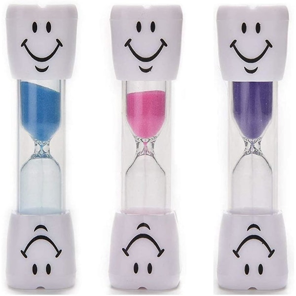 3-pakning tannbørstetimer for barn, 2 minutters smileytimeglass, timeglass