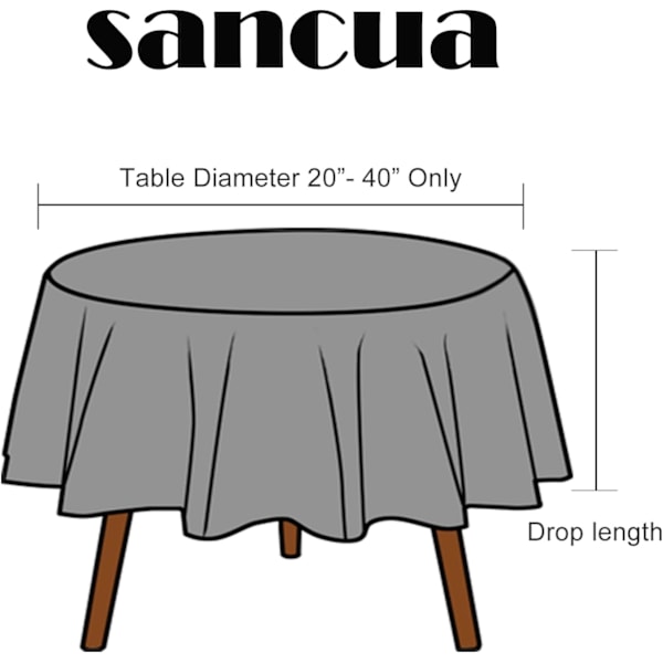 sancua Rund Dug - 60 Tommer - Vandafvisende Spildsikker Vaskbar Polyester Dug Dekorativt Stof Borddække, Sort